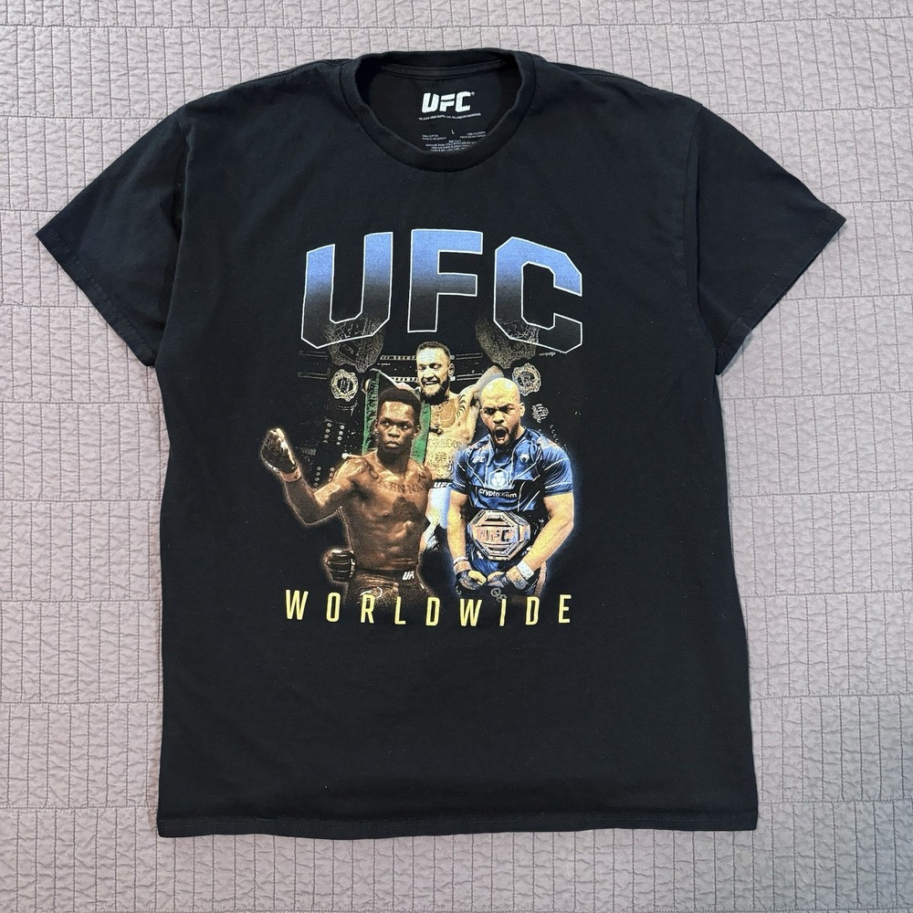 UFC‎ Worldwide T Shirt Men Large Black McGregor Adesanya Jon Jones MMA Champions
